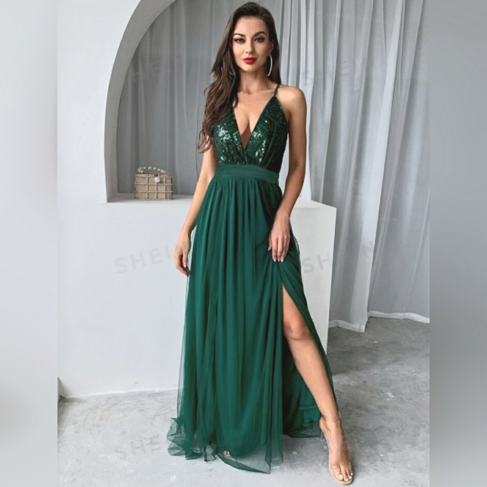 Joyfunear | Sequin Bodice Evening Gown